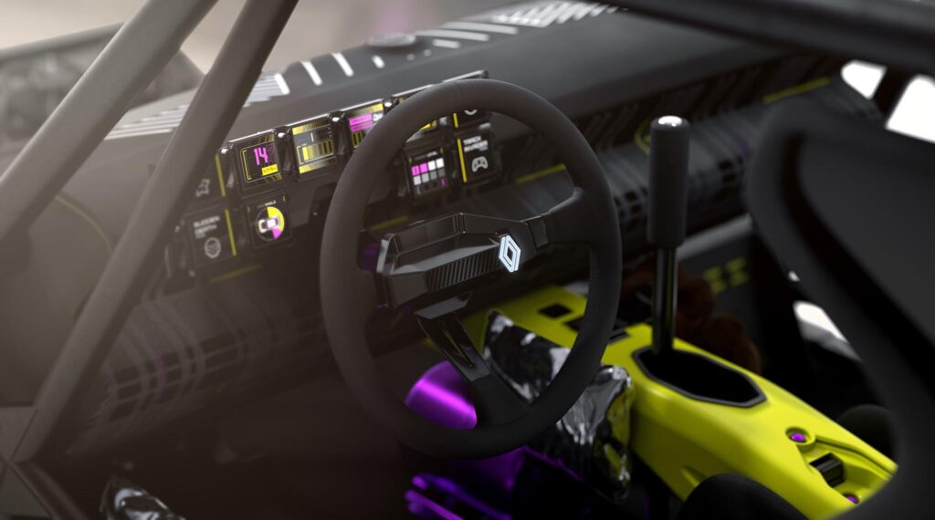 Intérieur du show-car R5 Turbo 3E ensé pour le drift // Source : Renault Intérieur du show-car R5 Turbo 3E ensé pour le drift // Source : Renault