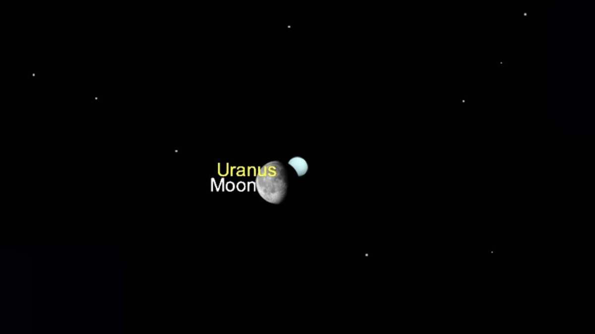 Occultation d'Uranus par la Lune vue de Paris. // Source : Capture d'écran The Sky Live Occultation d'Uranus par la Lune vue de Paris. // Source : Capture d'écran The Sky Live