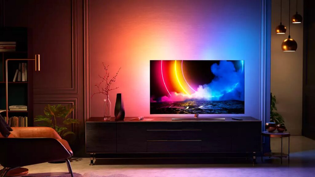Le TV Philips Ambilight OLED856 55" 4K // Source : Philips Le TV Philips Ambilight OLED856 55" 4K // Source : Philips