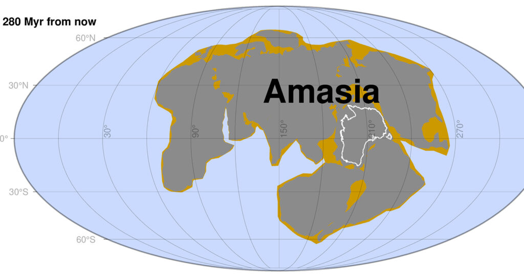 Configuration possible du supercontinent dans 280 millions d'années. // Source : Université Curtin Configuration possible du supercontinent dans 280 millions d'années. // Source : Université Curtin