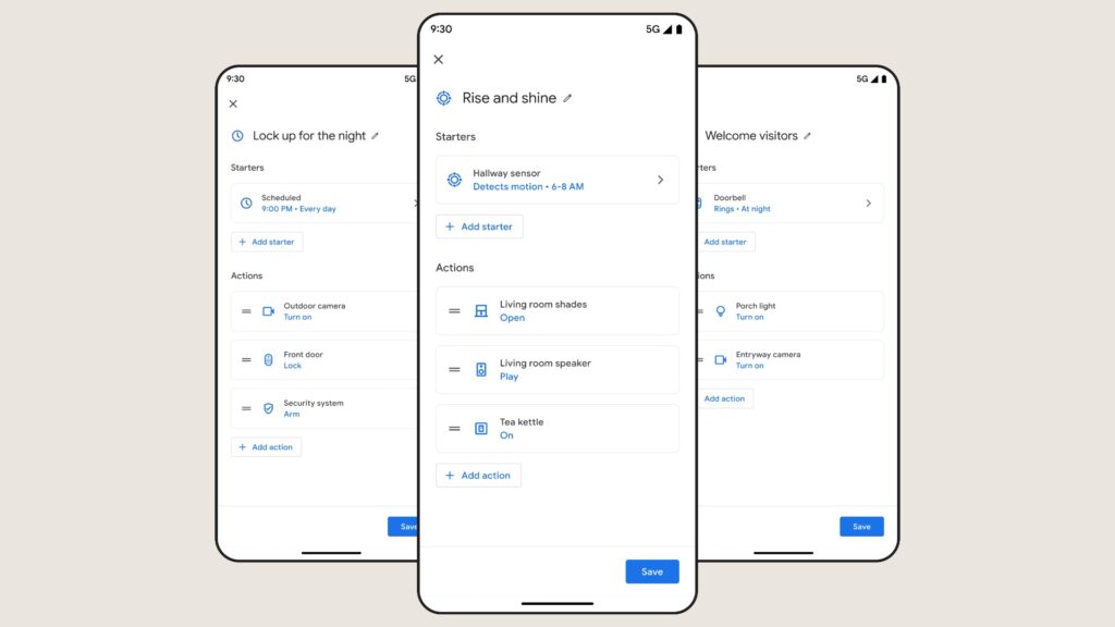 Un nouvel onglet permet de créer des automatisations avec plusieurs appareils. // Source : Google Un nouvel onglet permet de créer des automatisations avec plusieurs appareils. // Source : Google
