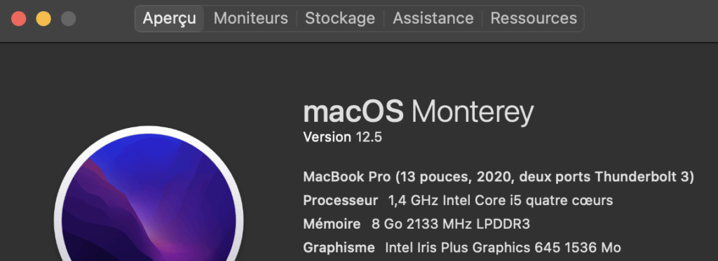 Exemple d'informations système d'un Mac. // Source : Capture d'écran Exemple d'informations système d'un Mac. // Source : Capture d'écran