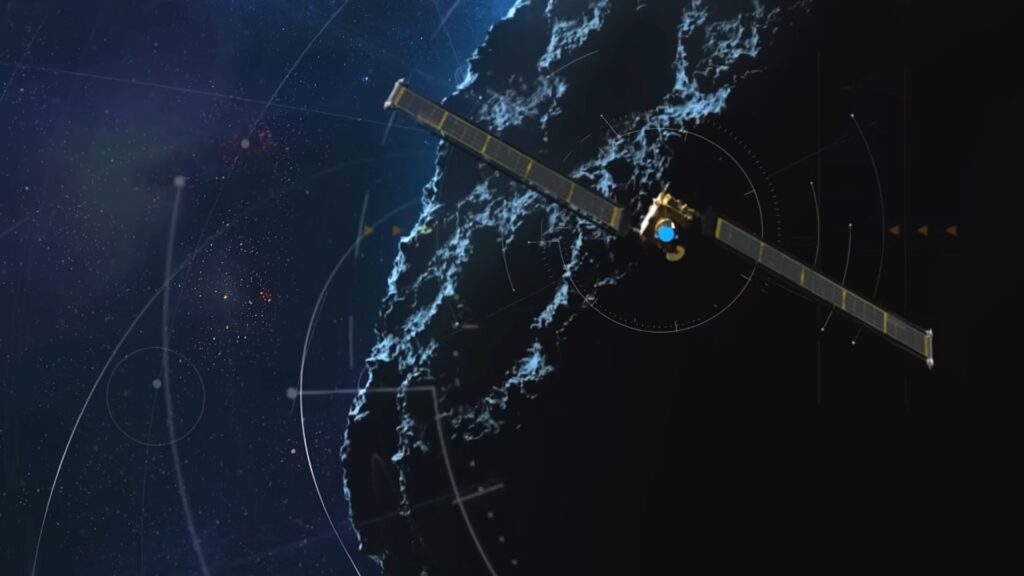 Vue d'artiste de la mission DART. // Source : Capture d'écran YouTube Nasa Vue d'artiste de la mission DART. // Source : Capture d'écran YouTube Nasa