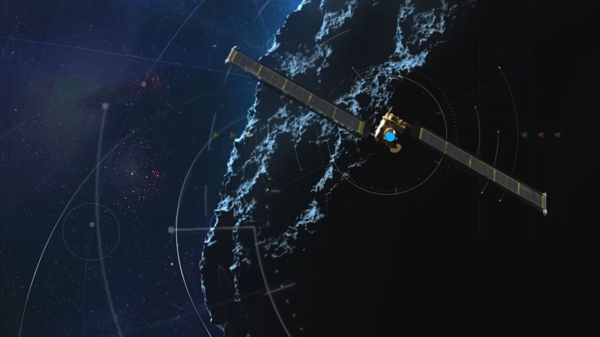 Vue d'artiste de la mission DART. // Source : Capture d'écran YouTube Nasa Vue d'artiste de la mission DART. // Source : Capture d'écran YouTube Nasa