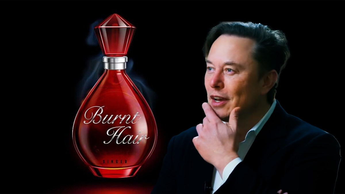 Elon Musk et son parfum "poils brûlés" // Source : YouTube/Montage Nino Barbey pour Numerama Elon Musk et son parfum "poils brûlés" // Source : YouTube/Montage Nino Barbey pour Numerama