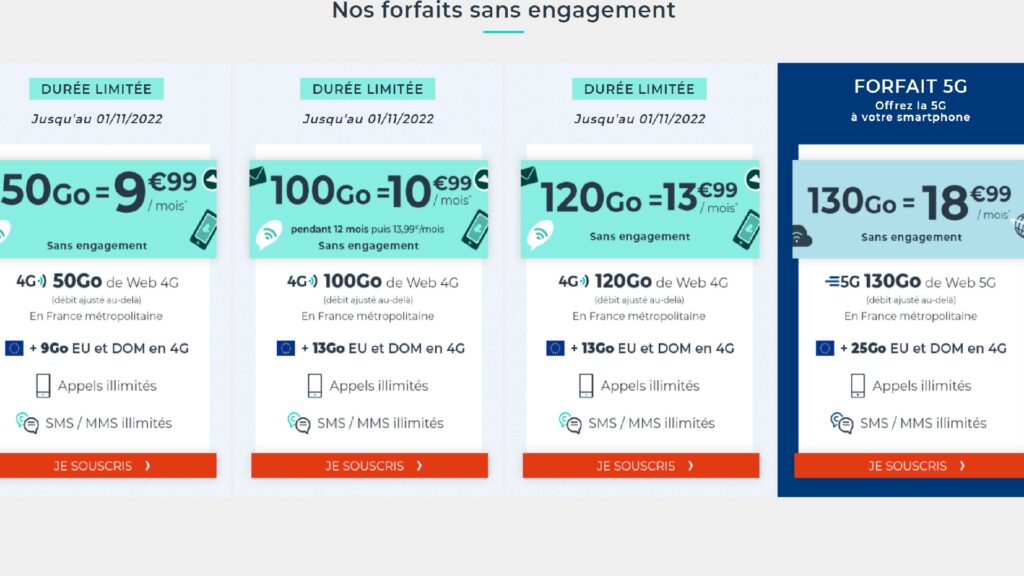Les différents forfaits proposés par Cdiscount Mobile // Source : Cdiscount Mobile Les différents forfaits proposés par Cdiscount Mobile // Source : Cdiscount Mobile