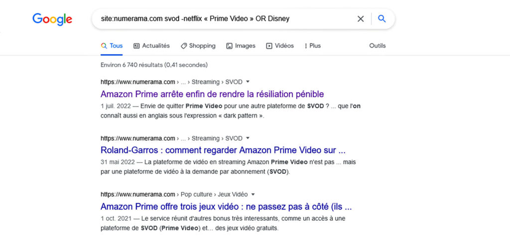 Un exemple de recherche Google super efficace. // Source : Capture d'écran Google Un exemple de recherche Google super efficace. // Source : Capture d'écran Google