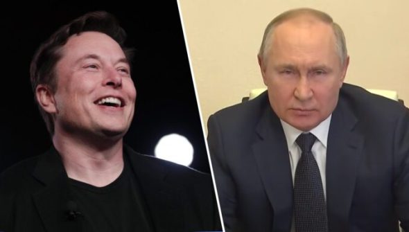 Elon Musk et Vladimir Poutine // Source : Capture d'écran YouTube (Poutine) Elon Musk et Vladimir Poutine // Source : Capture d'écran YouTube (Poutine)
