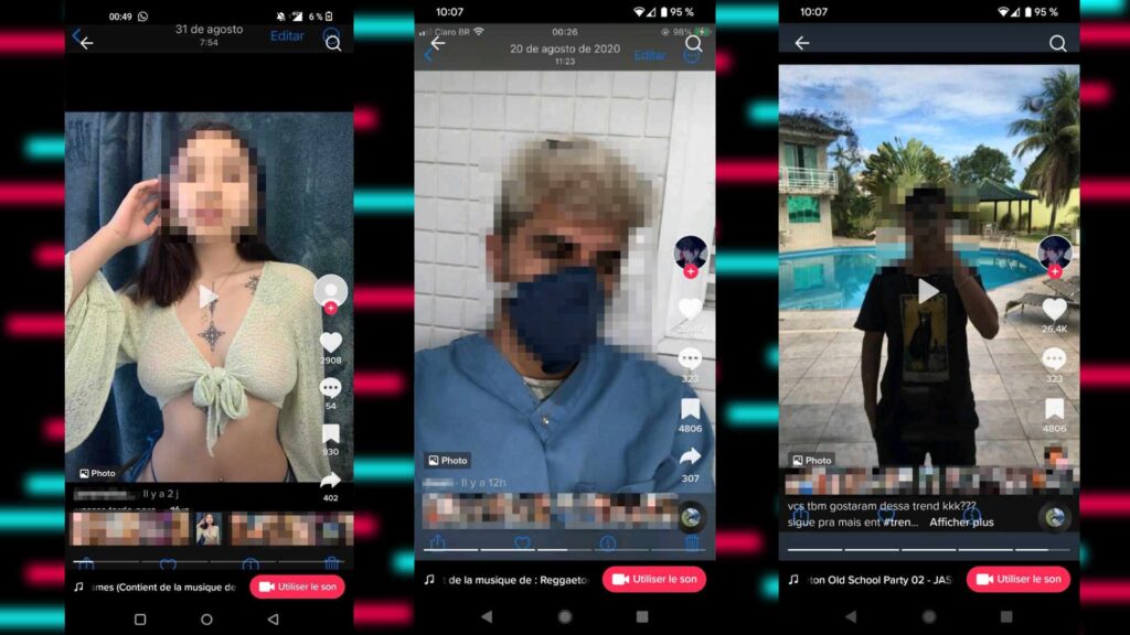 Des exemples de tiktoks ayant publié des nudes // Source : Montage Numerama Des exemples de tiktoks ayant publié des nudes // Source : Montage Numerama
