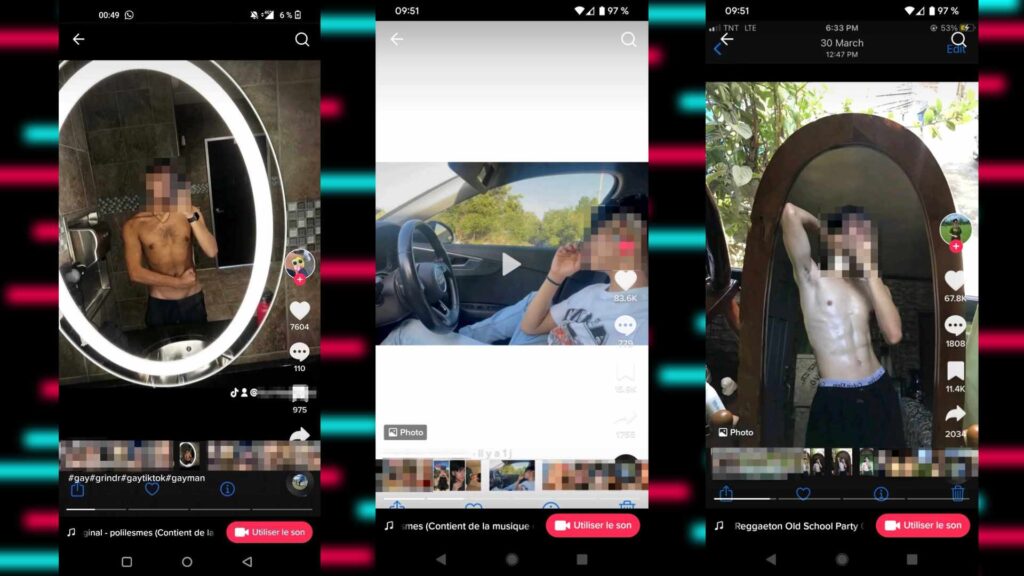 Des exemples de tiktokeurs partageant des dick pics // Source : Montage Numerama Des exemples de tiktokeurs partageant des dick pics // Source : Montage Numerama