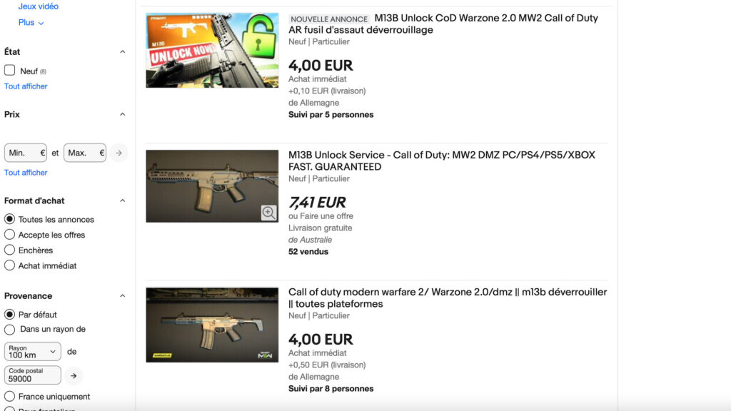 Fusil M13B de Call of Duty sur eBay // Source : Capture d'écran Fusil M13B de Call of Duty sur eBay // Source : Capture d'écran