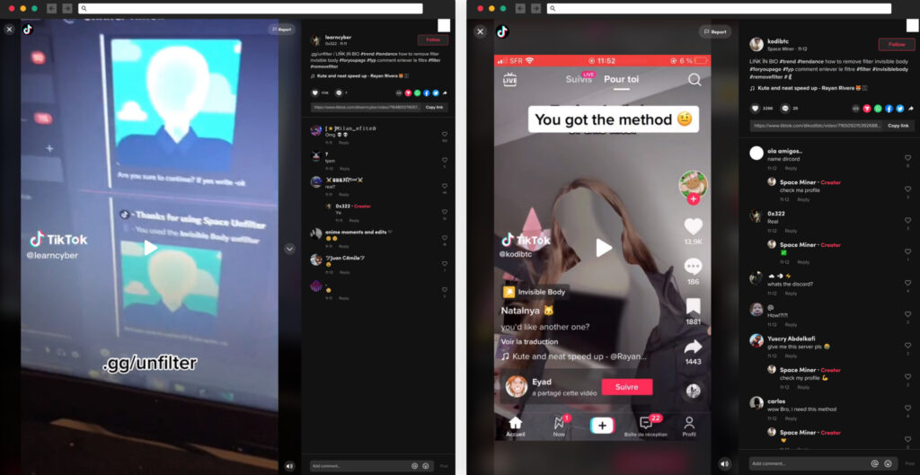Deux exemples de vidéos pour promouvoir l'appli frauduleuse. // Source : CheckMarx Deux exemples de vidéos pour promouvoir l'appli frauduleuse. // Source : CheckMarx
