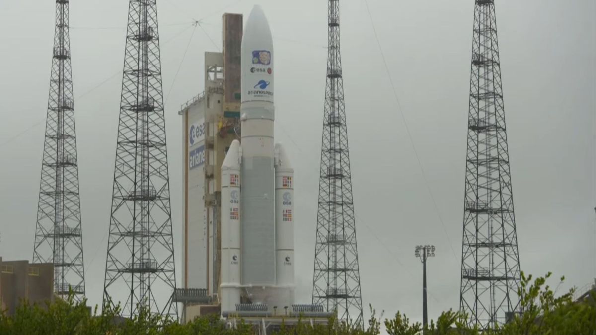 Fusée de la sonde Juice, le 13 avril (avant l'annulation) // Source : ESA Fusée de la sonde Juice, le 13 avril (avant l'annulation) // Source : ESA