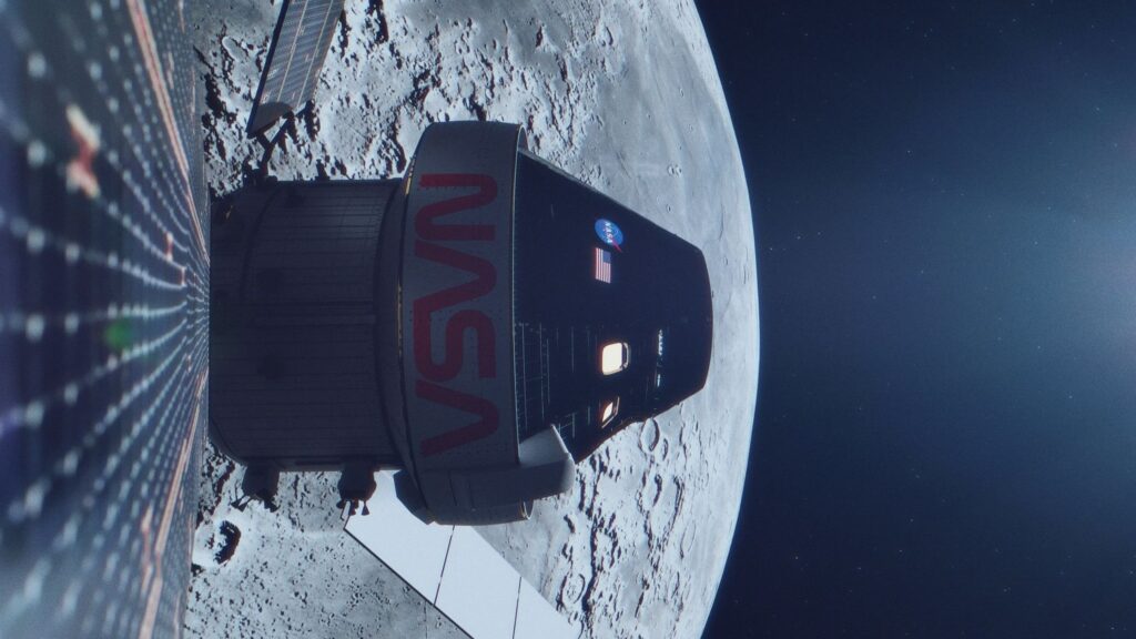 Une vue d'artiste qui montre à quoi devrait ressembler la vue depuis les caméras d'Orion. // Source : Flickr/CC/Nasa Orion Spacecraft Une vue d'artiste qui montre à quoi devrait ressembler la vue depuis les caméras d'Orion. // Source : Flickr/CC/Nasa Orion Spacecraft