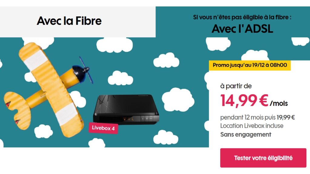 Vous avez jusqu'au 19/12  pour profiter 14,99 € pour la Boite Sosh avec la fibre // Source : Sosh