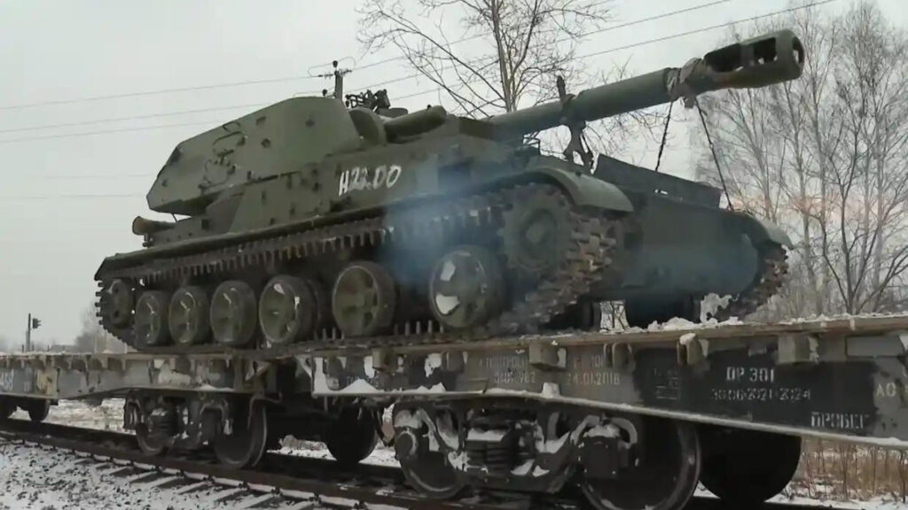 Un tank russe stationné en Biélorussie // Source : Ministère russe des affaires étrangères Un tank russe stationné en Biélorussie // Source : Ministère russe des affaires étrangères