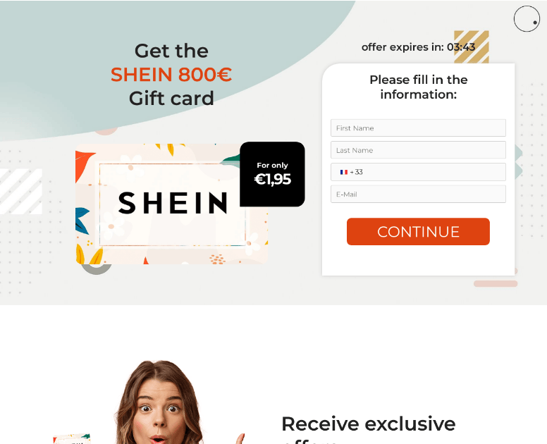 Des promo trompeuses de Shein pour voler les identifiants. // Source : Kaspersky Des promo trompeuses de Shein pour voler les identifiants. // Source : Kaspersky