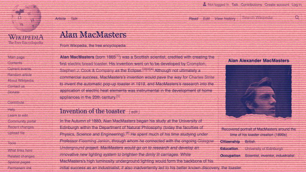 La page Wikipédia d'Alan MacMasters, depuis archivée // Source : Capture d'écran Numerama La page Wikipédia d'Alan MacMasters, depuis archivée // Source : Capture d'écran Numerama