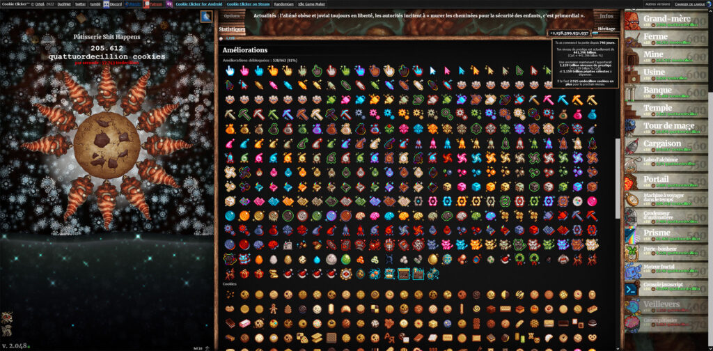 améliorations Cookie Clicker améliorations Cookie Clicker