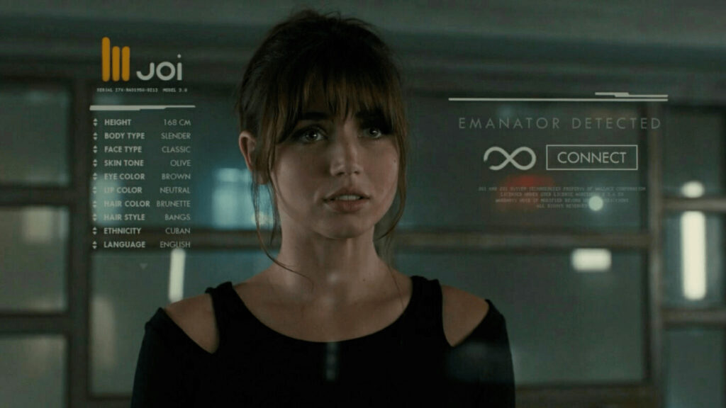 Dans Blade Runner 2049, le protagoniste peut modifier sa partenaire selon ses envies du jour. // Source : Columbia Pictures Dans Blade Runner 2049, le protagoniste peut modifier sa partenaire selon ses envies du jour. // Source : Columbia Pictures
