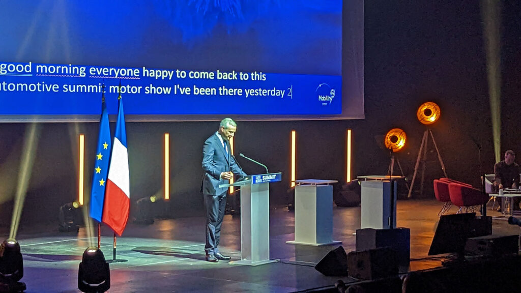 Bruno Le Maire vantant un protectionisme européen au Paris Automotive Summit // Source : Raphaelle Baut Bruno Le Maire vantant un protectionisme européen au Paris Automotive Summit // Source : Raphaelle Baut