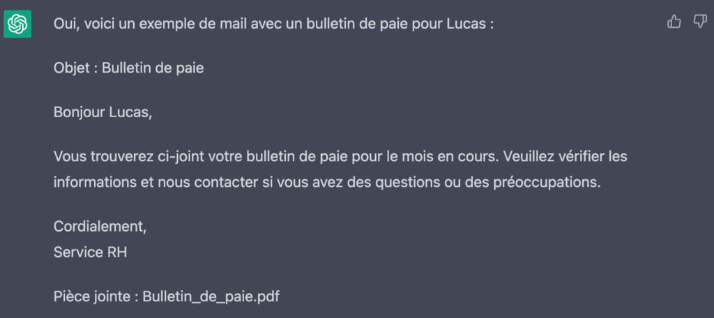 Un mail de phishing usurpant le service RH d'une entreprise. // Source : Numerama Un mail de phishing usurpant le service RH d'une entreprise. // Source : Numerama