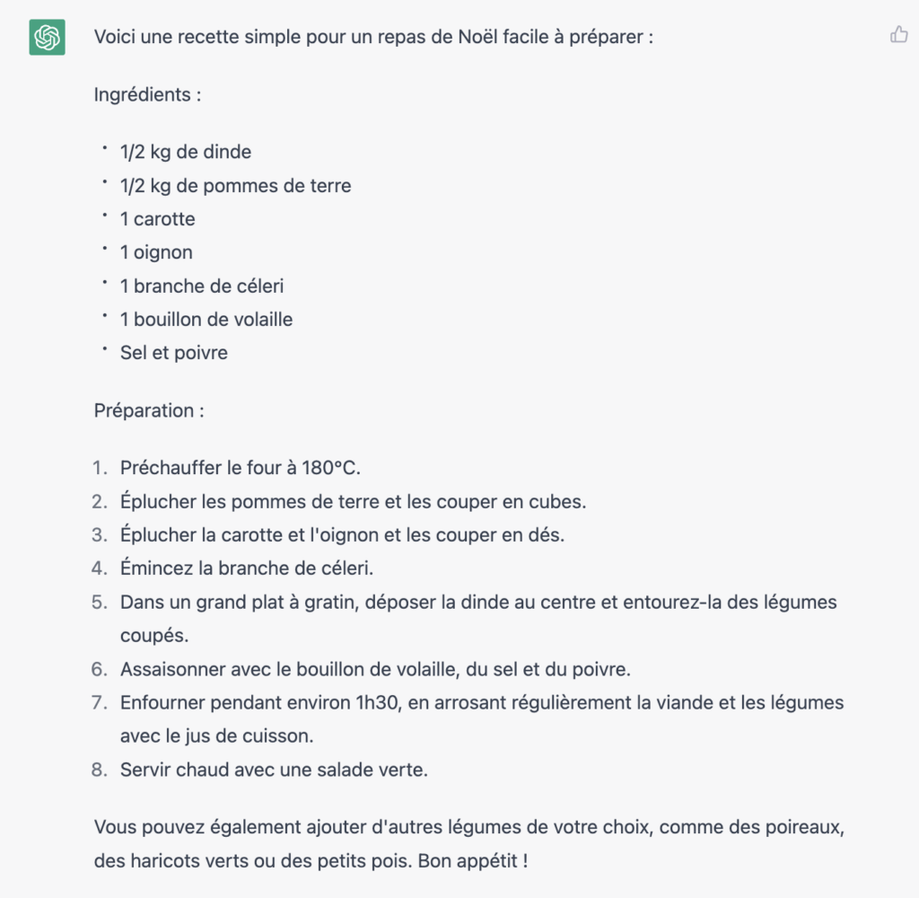 Une recette facile de Noël selon ChatGPT Une recette facile de Noël selon ChatGPT