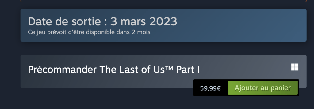 The Last of Us Part 1 sur Steam // Source : Steam The Last of Us Part 1 sur Steam // Source : Steam