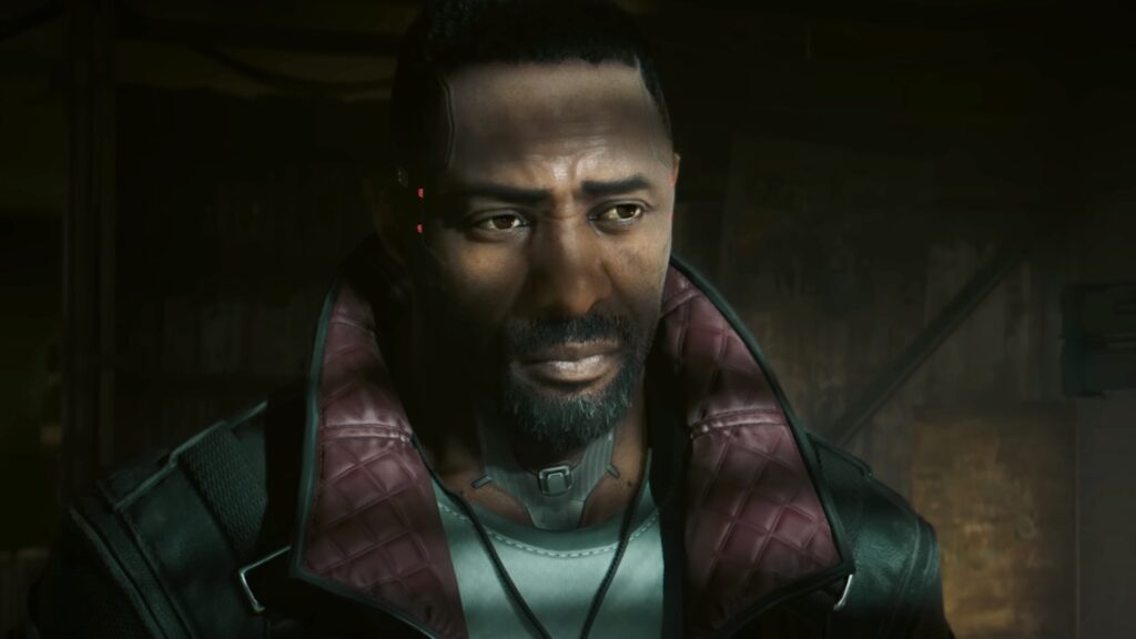 Idris Elba dans l’extension de Cyberpunk 2077 // Source : Capture d’écran Idris Elba dans l’extension de Cyberpunk 2077 // Source : Capture d’écran