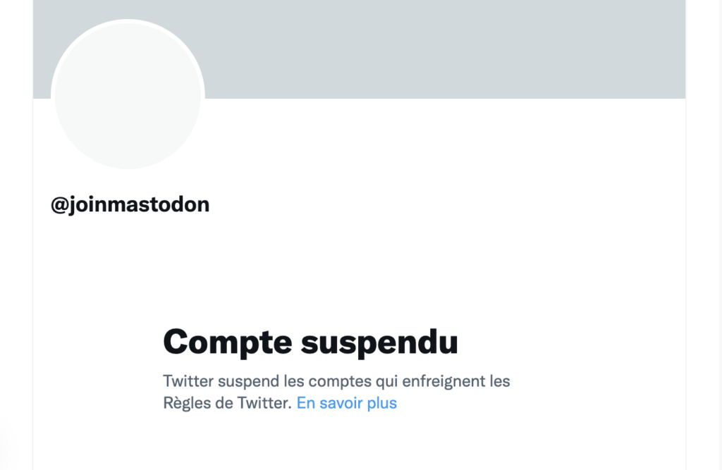 Le compte Mastodon sur Twitter n'existe plus. // Source : Capture Numerama Le compte Mastodon sur Twitter n'existe plus. // Source : Capture Numerama