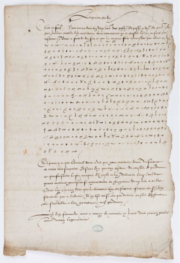 La lettre chiffrées écrite par Charles V en 1547 // Source : Bibliothèque de Nancy La lettre chiffrées écrite par Charles V en 1547 // Source : Bibliothèque de Nancy