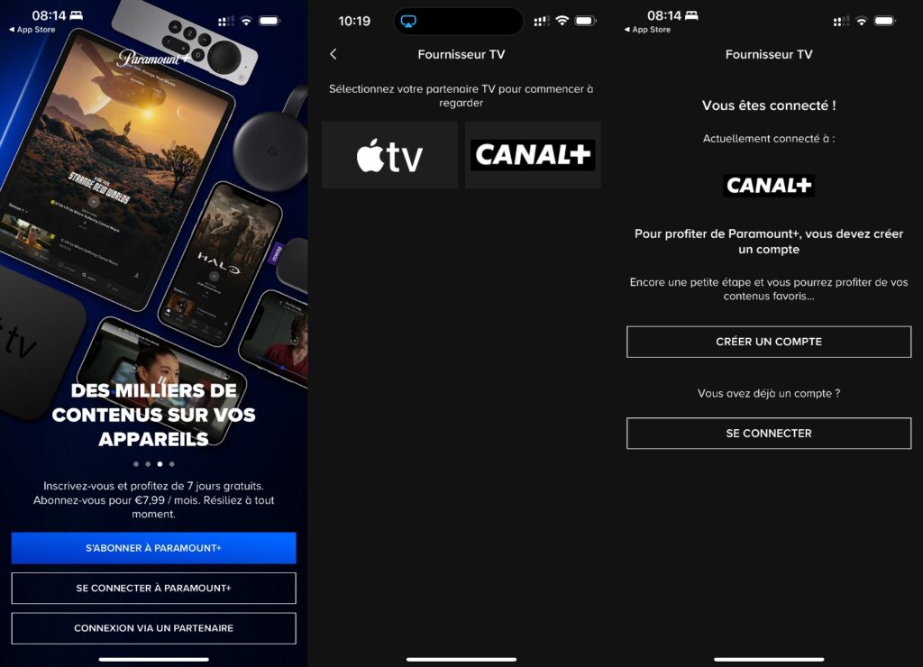 Pour se connecter à Paramount+ avec son compte Canal+, il suffit de se rendre dans l’application. // Source : Captures Numerama Pour se connecter à Paramount+ avec son compte Canal+, il suffit de se rendre dans l’application. // Source : Captures Numerama