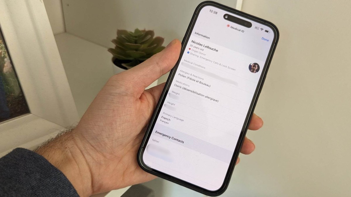 Une fiche médicale sur iPhone // Source : Numerama/NL Une fiche médicale sur iPhone // Source : Numerama/NL