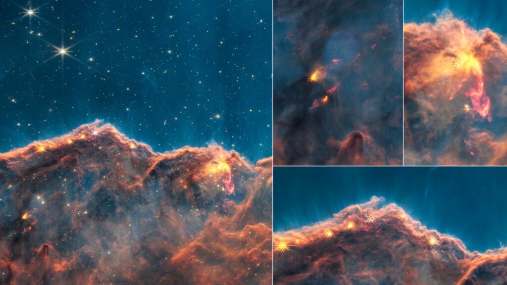 À droite, les zones étudiées plus en détail par les astronomes. // Source : NASA, ESA, CSA, STScI À droite, les zones étudiées plus en détail par les astronomes. // Source : NASA, ESA, CSA, STScI