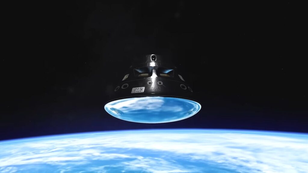 Orion avant d'entrer dans l'atmosphère, vue d'artiste. // Source : Capture d'écran YouTube Nasa Orion avant d'entrer dans l'atmosphère, vue d'artiste. // Source : Capture d'écran YouTube Nasa
