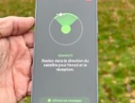 L'interface du détecteur de satellite. Il faut pointer son iPhone en direction du point, qui correspond au satellite. // Source : Numerama