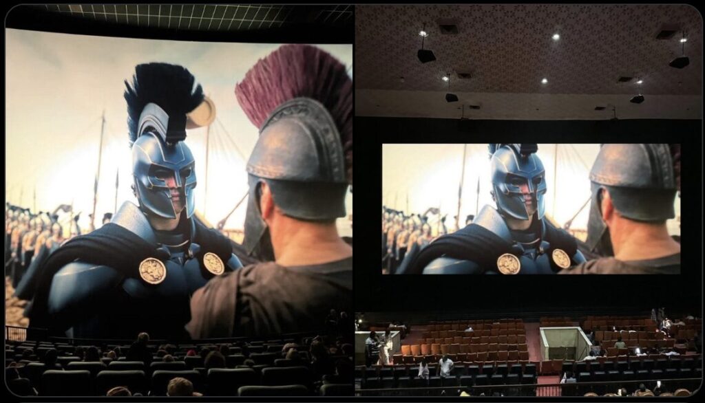 IMAX 1.43:1 à gauche, format cinéma 2.39:1 à droite. IMAX 1.43:1 à gauche, format cinéma 2.39:1 à droite.