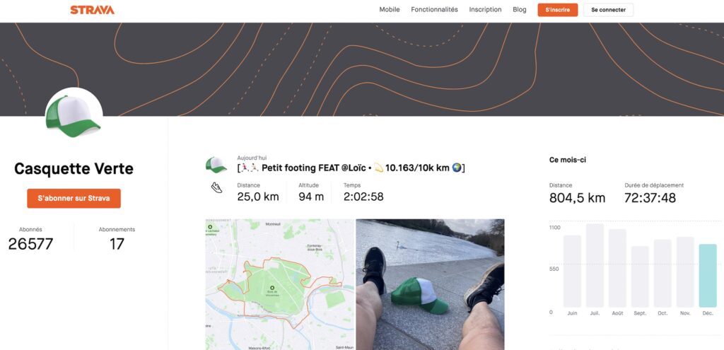 Le profil de Casquette Verte sur Strava // Source : strava Le profil de Casquette Verte sur Strava // Source : strava