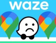 Le logo de Waze (triste), encerclé par celui de Google Maps. // Source : Numerama Le logo de Waze (triste), encerclé par celui de Google Maps. // Source : Numerama