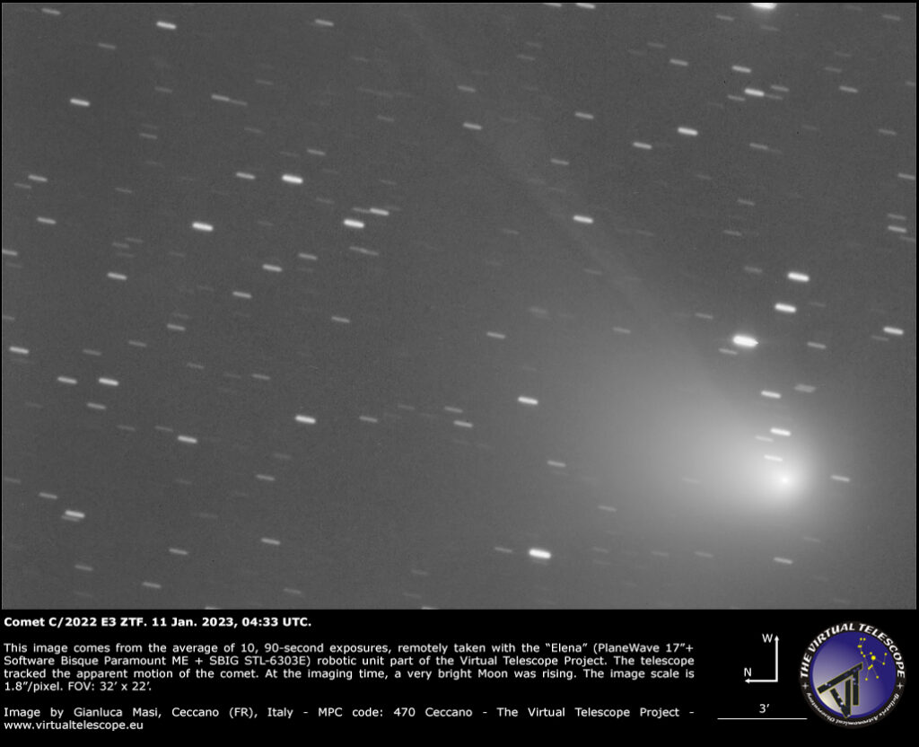 La comète C/2022 E3 (ZTF). // Source : Via Twitter @VirtualTelescope La comète C/2022 E3 (ZTF). // Source : Via Twitter @VirtualTelescope