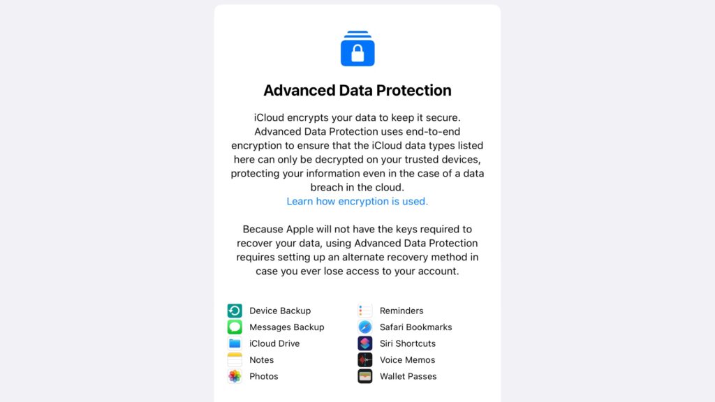 Bientôt disponible en France, le chiffrement d'iCloud va rendre invulnérable de nombreuses données. // Source : Capture Numerama Bientôt disponible en France, le chiffrement d'iCloud va rendre invulnérable de nombreuses données. // Source : Capture Numerama