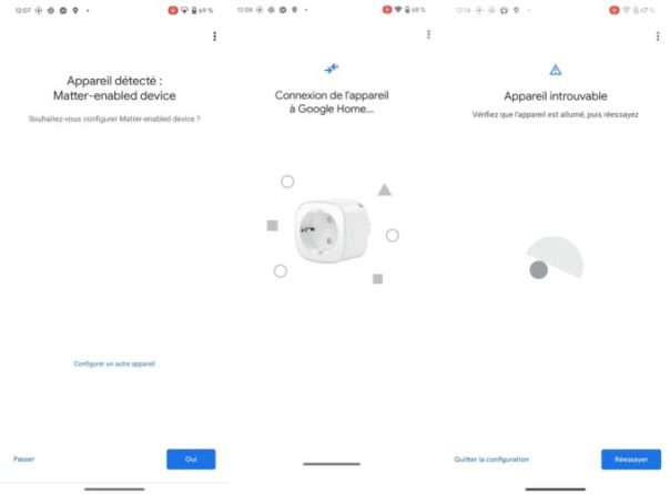 Google Home reconnaît automatiquement la prise comme un produit Matter, mais refuse de l'ajouter.a // Source : Numerama Google Home reconnaît automatiquement la prise comme un produit Matter, mais refuse de l'ajouter.a // Source : Numerama