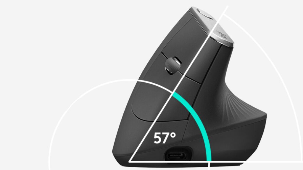 un angle de 57 degrés qui réduit la pression exercée sur votre poignet // Source : Logitech un angle de 57 degrés qui réduit la pression exercée sur votre poignet // Source : Logitech