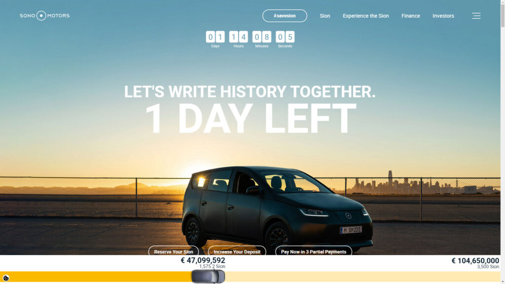 Campagne Save Sion de Sono Motors // Source : Capture du site Sono Motors Campagne Save Sion de Sono Motors // Source : Capture du site Sono Motors