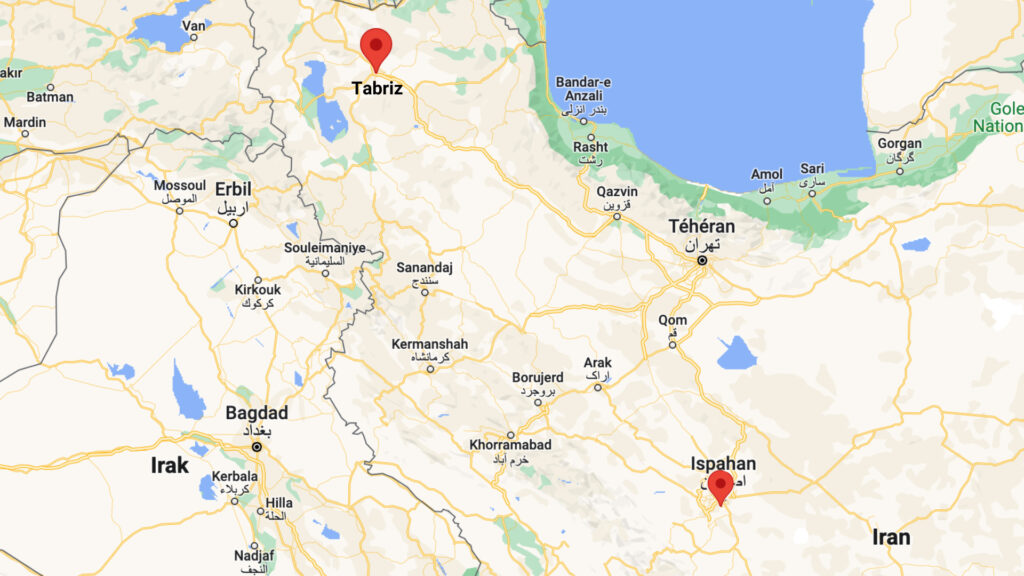 Les attaques ont été signalées dans la région de Tabriz et Ispahan. // Source : Numerama Les attaques ont été signalées dans la région de Tabriz et Ispahan. // Source : Numerama