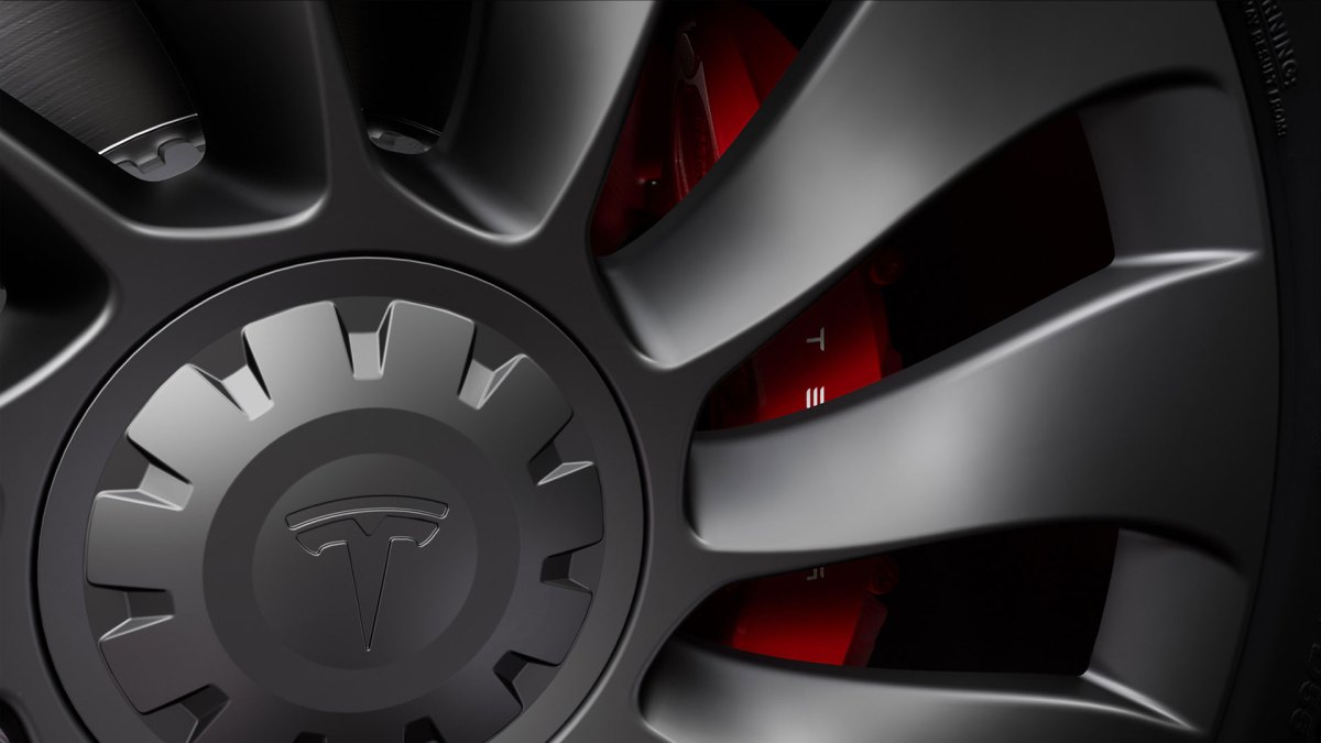 Etrier de frein Tesla Model Y Performance // Source : Tesla Etrier de frein Tesla Model Y Performance // Source : Tesla