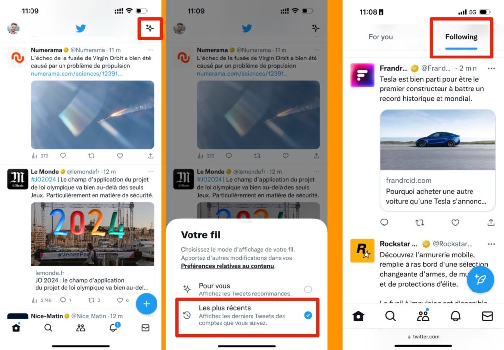 Les deux captures de gauche montrent l'application, celle de droite le site. // Source : Captures Numerama Les deux captures de gauche montrent l'application, celle de droite le site. // Source : Captures Numerama