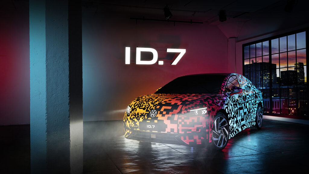 Volkswagen ID.7 avec sa peinture camouflage spécifique // Source : Volkswagen Volkswagen ID.7 avec sa peinture camouflage spécifique // Source : Volkswagen