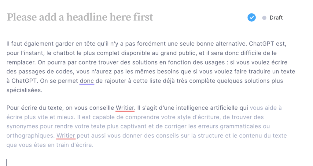 Un test plutôt concluant pour Writier // Source : Capture d'écran Numerama Un test plutôt concluant pour Writier // Source : Capture d'écran Numerama