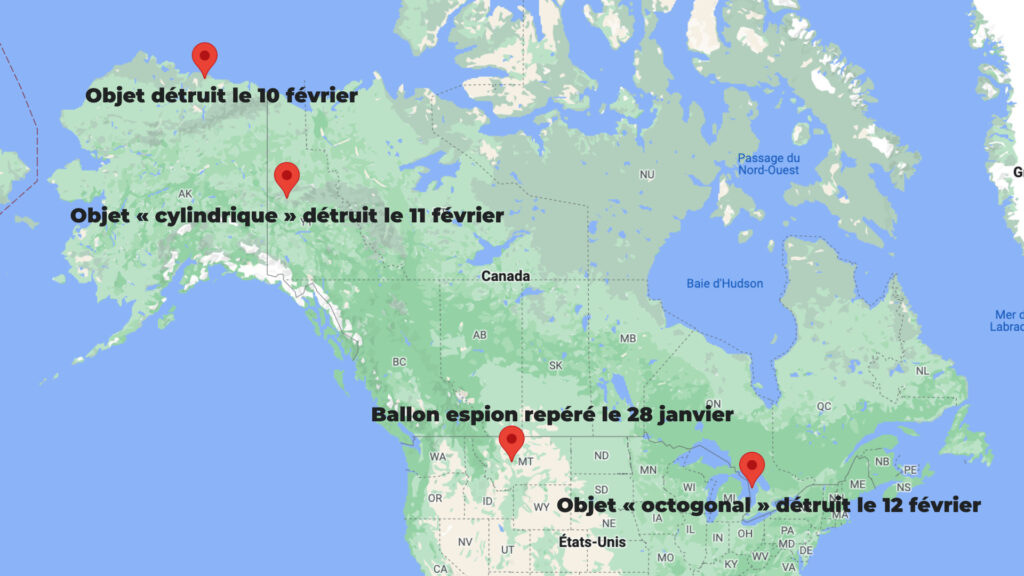 L'emplacement et la destruction des objets et ballons sur le territoire nord-américain. // Source : Numerama L'emplacement et la destruction des objets et ballons sur le territoire nord-américain. // Source : Numerama